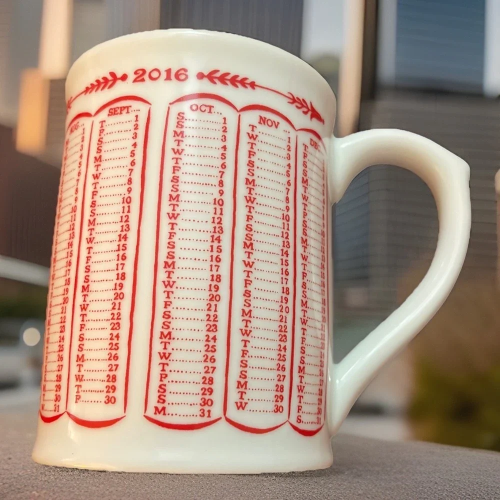 Williams Sonoma Coffee Mug 2016 Calendar Cup 14 oz Porcelain Gift Anniversary‎